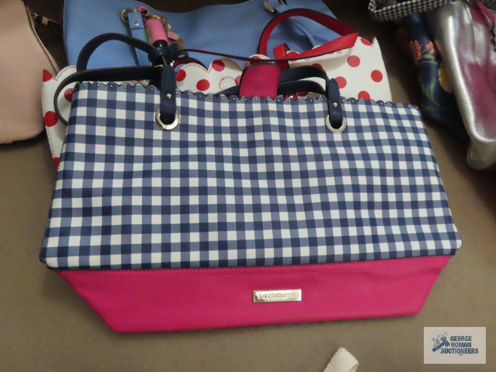 Various purses including Liz Claiborne, Max studio, and polka dot purse