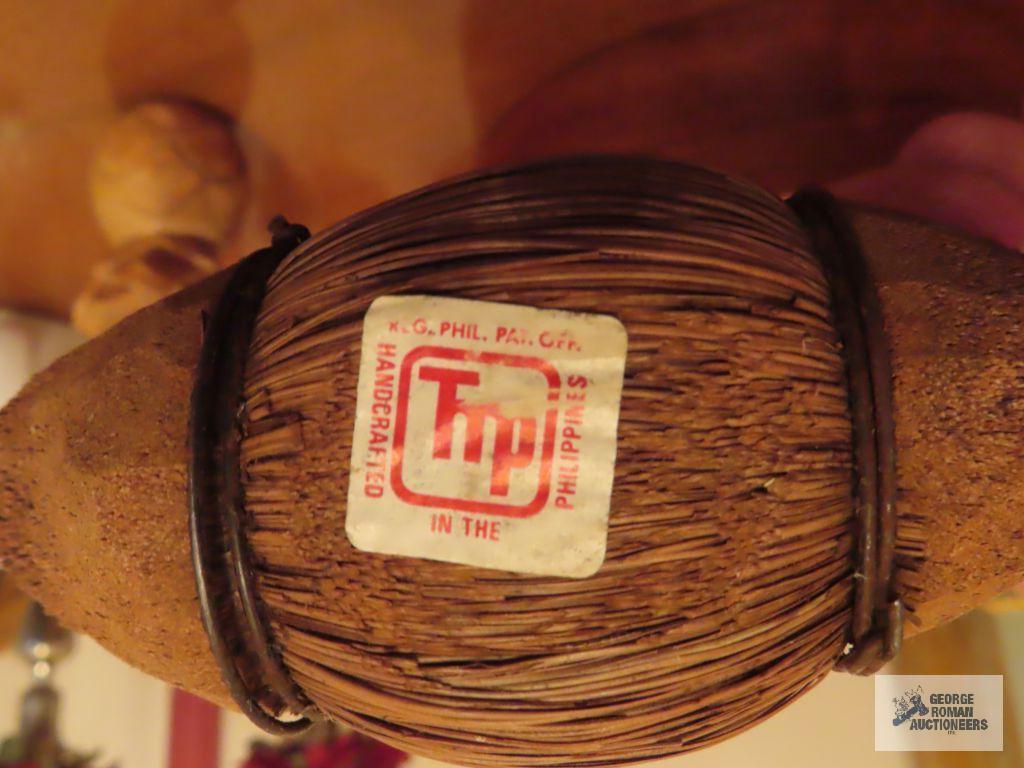 Wooden salad bowl, covered container, duck, and candlestick