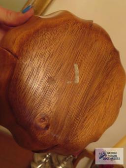 Wooden salad bowl, covered container, duck, and candlestick