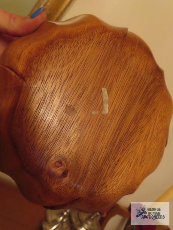 Wooden salad bowl, covered container, duck, and candlestick