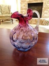 Pink thumbprint art glass pitcher