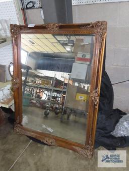 Large decorative wood framed mirror