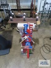 Ceramic pedestal, Welcome Christmas sign, USA wooden sign and hanging coat rack