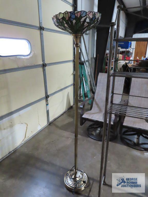 Brass floor lamp with plastic tiffany style shade