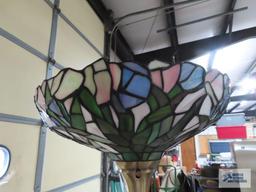 Brass floor lamp with plastic tiffany style shade