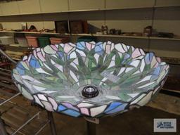Brass floor lamp with plastic tiffany style shade