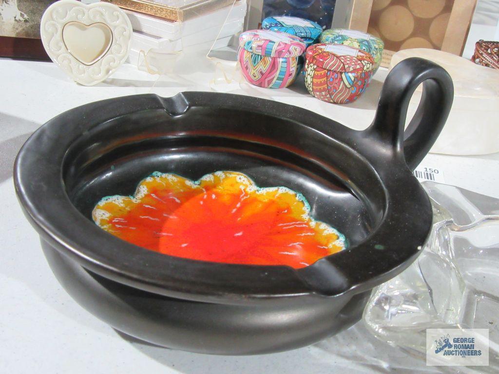 Clear glass ashtray and ashtray marked Italy