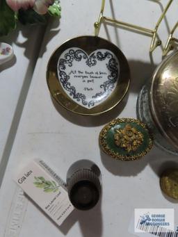 Variety of trinket boxes, plate holders, etc