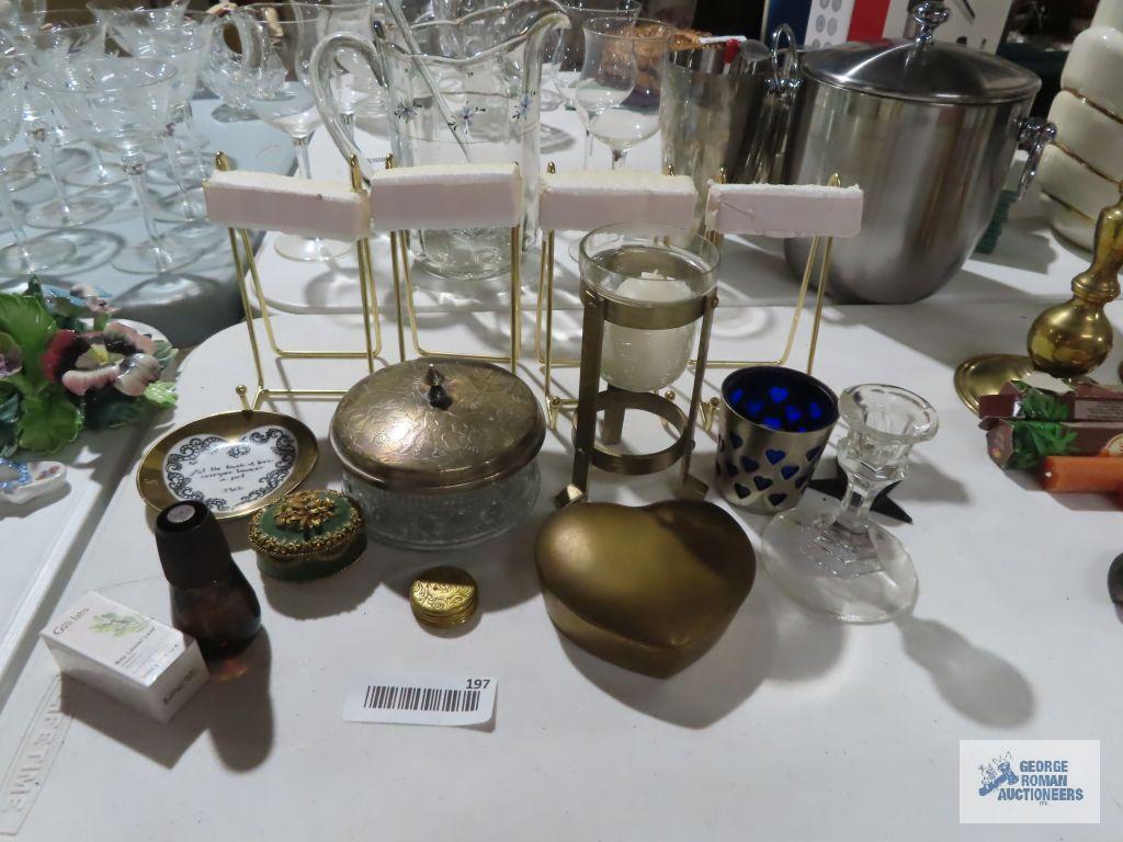 Variety of trinket boxes, plate holders, etc