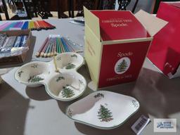 Spode Christmas tree glassware set, candy dish and condiment dish
