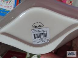 Spode Christmas tree glassware set, candy dish and condiment dish