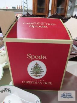 Spode Christmas tree glassware set, candy dish and condiment dish