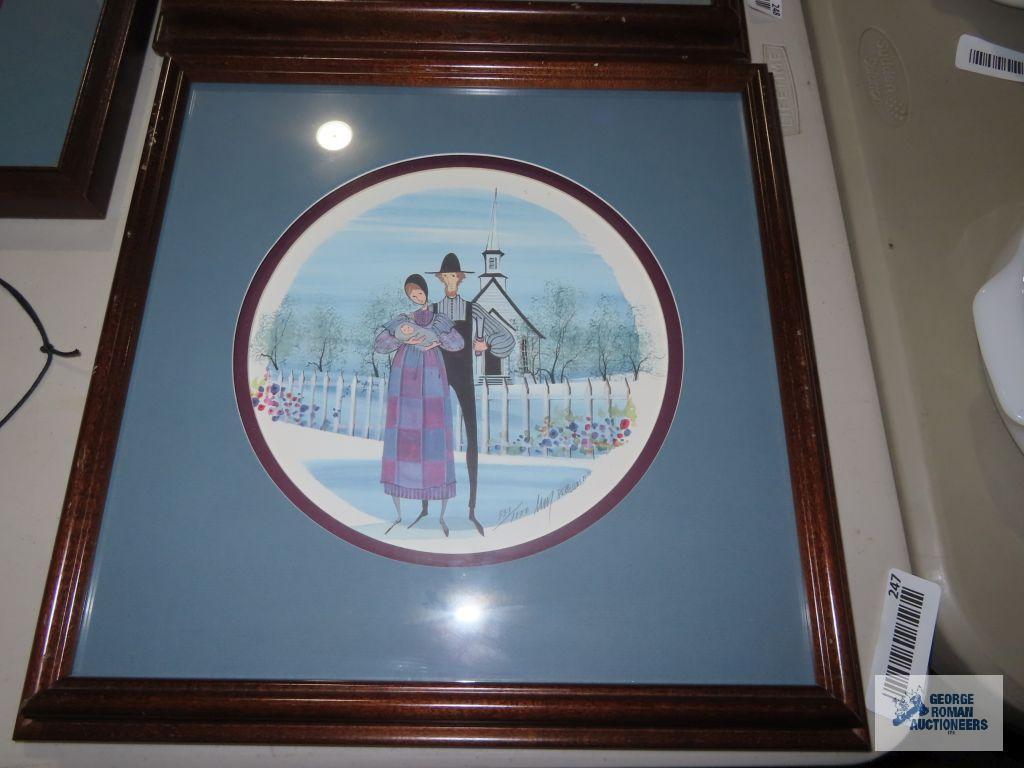 P. Buckley Moss, family in front of church print, 1985, 337/1000, 14.5x14.5