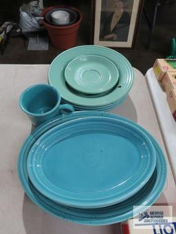 Assorted Fiesta dishware, blue and teal