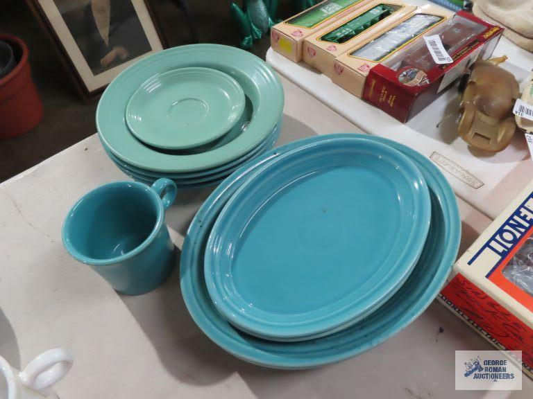 Assorted Fiesta dishware, blue and teal