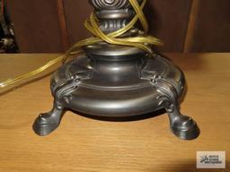 Metal floral based lamp with plastic tiffany style shade