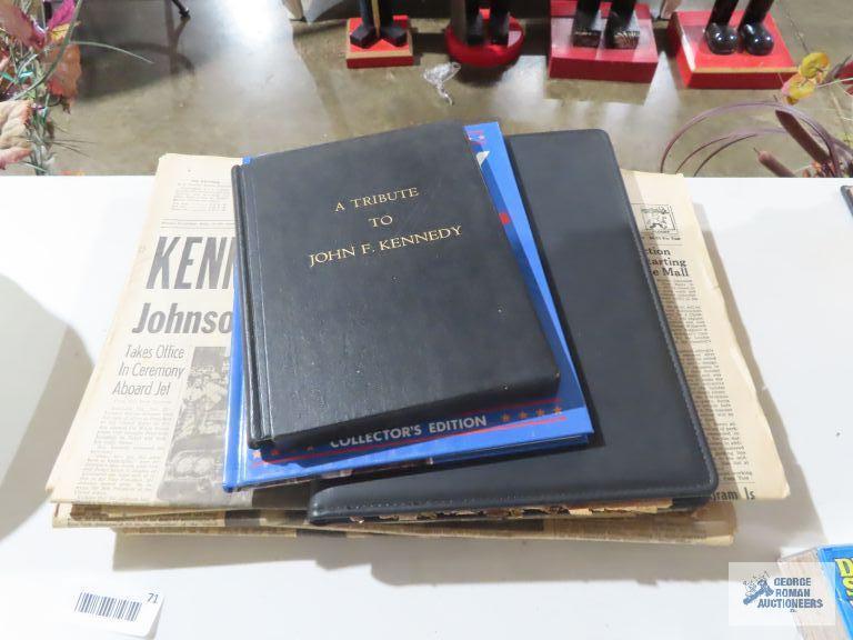 Presidential newspaper articles, tribute to John F. Kennedy book, victory in the gulf photo journal.