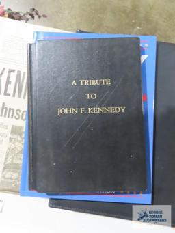 Presidential newspaper articles, tribute to John F. Kennedy book, victory in the gulf photo journal.