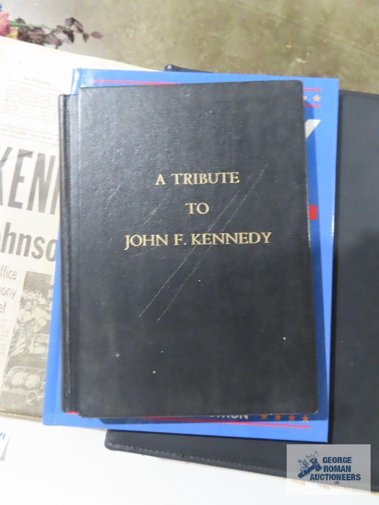 Presidential newspaper articles, tribute to John F. Kennedy book, victory in the gulf photo journal.