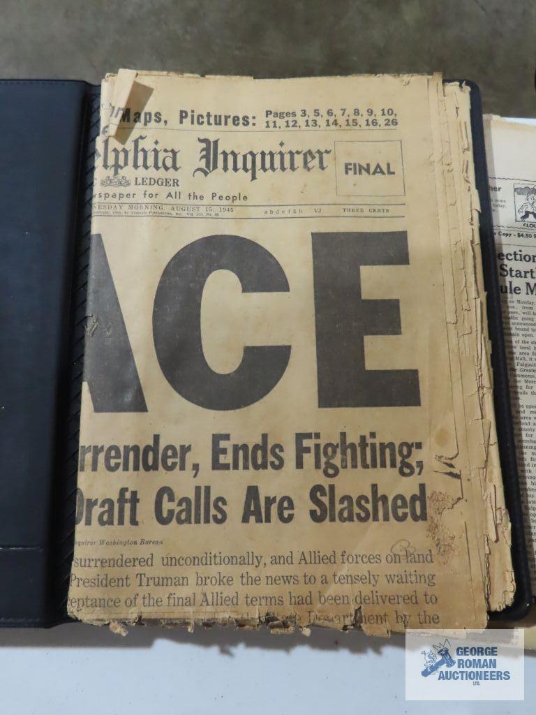 Presidential newspaper articles, tribute to John F. Kennedy book, victory in the gulf photo journal.