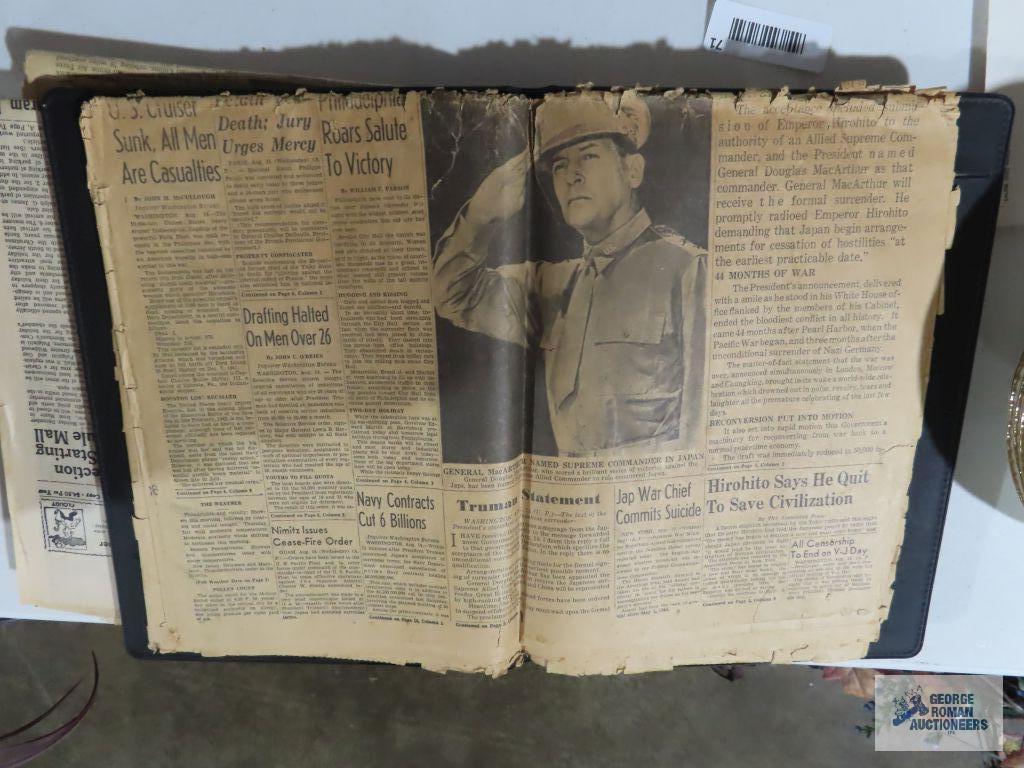 Presidential newspaper articles, tribute to John F. Kennedy book, victory in the gulf photo journal.