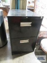 Two drawer legal size file by Hon, ironing board, and bed frame