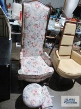 Floral high back chair with cherry frame