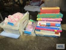 Variety of knitting books, crafting supplies, and etc