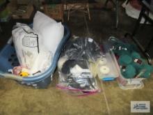 Yarn, craft supplies and etc including laundry basket