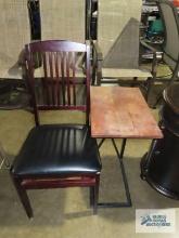 Wood folding chair and wood and metal table stand