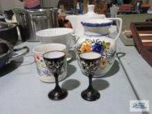 Teapot made in Germany, Melita 102 coffee strainer, sake cups, floral vase, etc