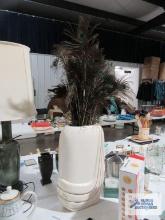 Vase with feathers, approximately 2 ft tall