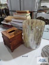 Decorative wastebasket and heavy wood like tissue box