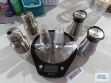 Fa-mili digital scale and salt and pepper shakers