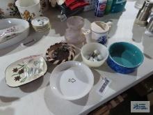 Soap dishes, miniature ceramic watering can, hand painted Jerusalem vase, and etc