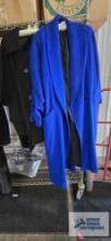 Portrait ladies blue wool jacket made in USA. Ladies black jacket, tag marked 100% fine wool. No