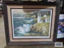 New England Lighthouse lithograph by Tom Nicholas, signed, 1977. Pebble Beach number 7 print.