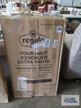 Regalo extra tall top of stair metal walk through safety gate in box. fits openings 24 in through