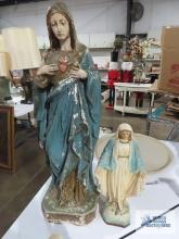 Two religious figurines, 21-1/2 in and 12-in tall