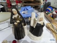 Vintage musical nun figurine candle holder, needs repaired. Vintage nun figurine planter. 8-1/2 in