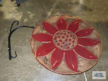 Pottery style floral painted plate with plate stand, approximately 21 inches round.