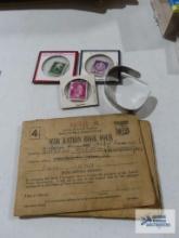 POW/MIA war bracelet, war ration book, 1935 soldier stamp, 1942 war effort of the storm troopers