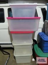 Five assorted clear totes