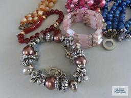 Beaded bracelets.