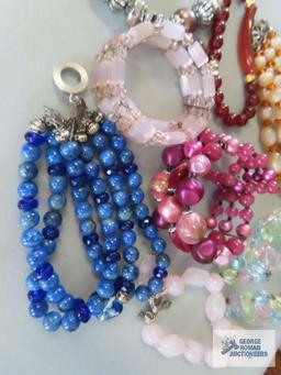 Beaded bracelets.
