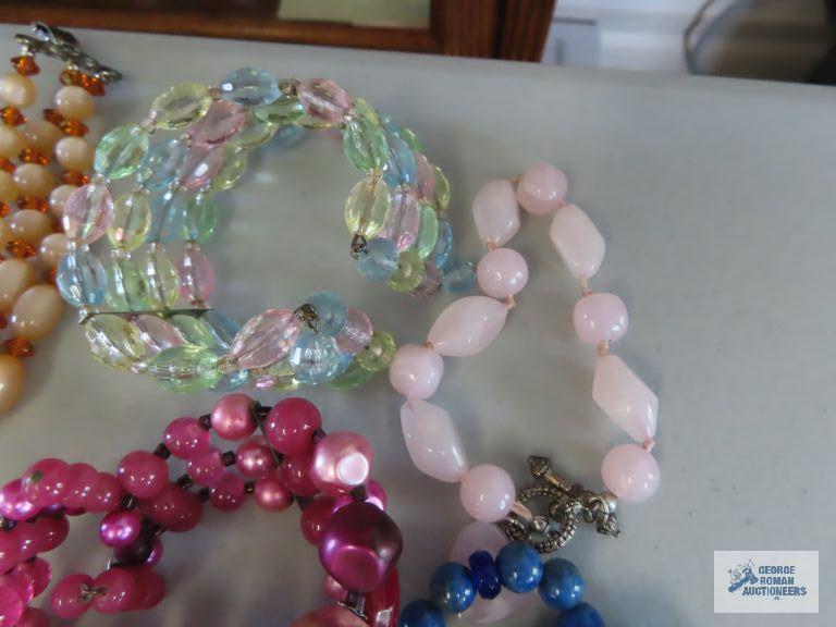 Beaded bracelets.
