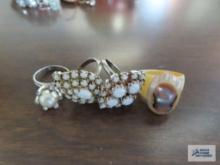 Vintage white spoon rings, pearl like ring, and shell carved ring