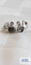 Silver colored screw on earrings with clear gemstone, marked Von Dell Sterling
