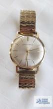 Germinall Voltaire 17 jewels watch, marked Swiss made 14K 0.585 on Speidel 1/20 10K GF top plate and