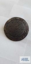 Silver colored tribal pendant/pin marked Mexico 925